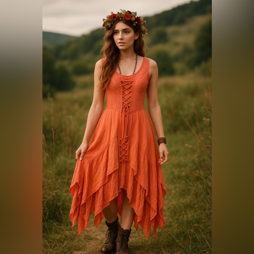 Flower NWOT Folklore Midi Maxi Full Dress One Size Sleeveless Lace Up